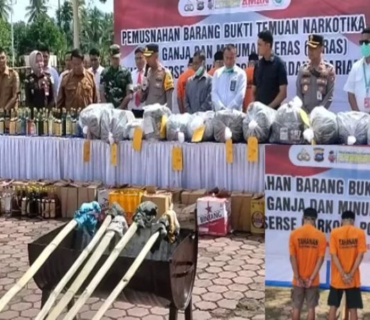 Bandara Selalu Jadi Jalur Peredaran, Polres Padang Pariaman Musnahkan 26,8 Kg Ganja dan 409 Botol Miras