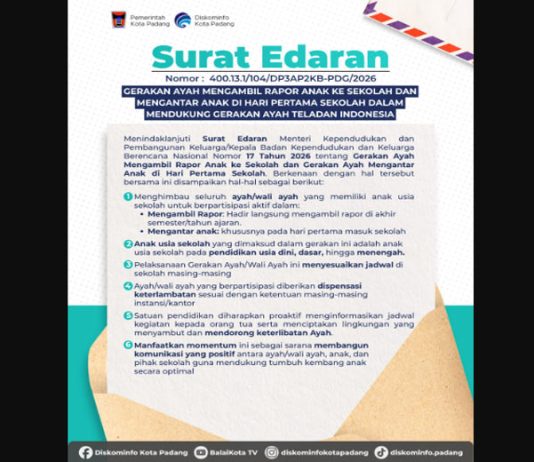 Pemkot Padang Wajibkan Ayah Ambil Rapor dan Antar Anak ke Sekolah